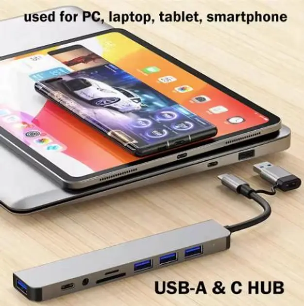 Мультифункціональний USB-хаб 8 в 1, універсальний адаптер, концентратор із входом Type-C, кардрідер, HDTV+PD+USB 3.0+SD+TF+Type-C - фото 3
