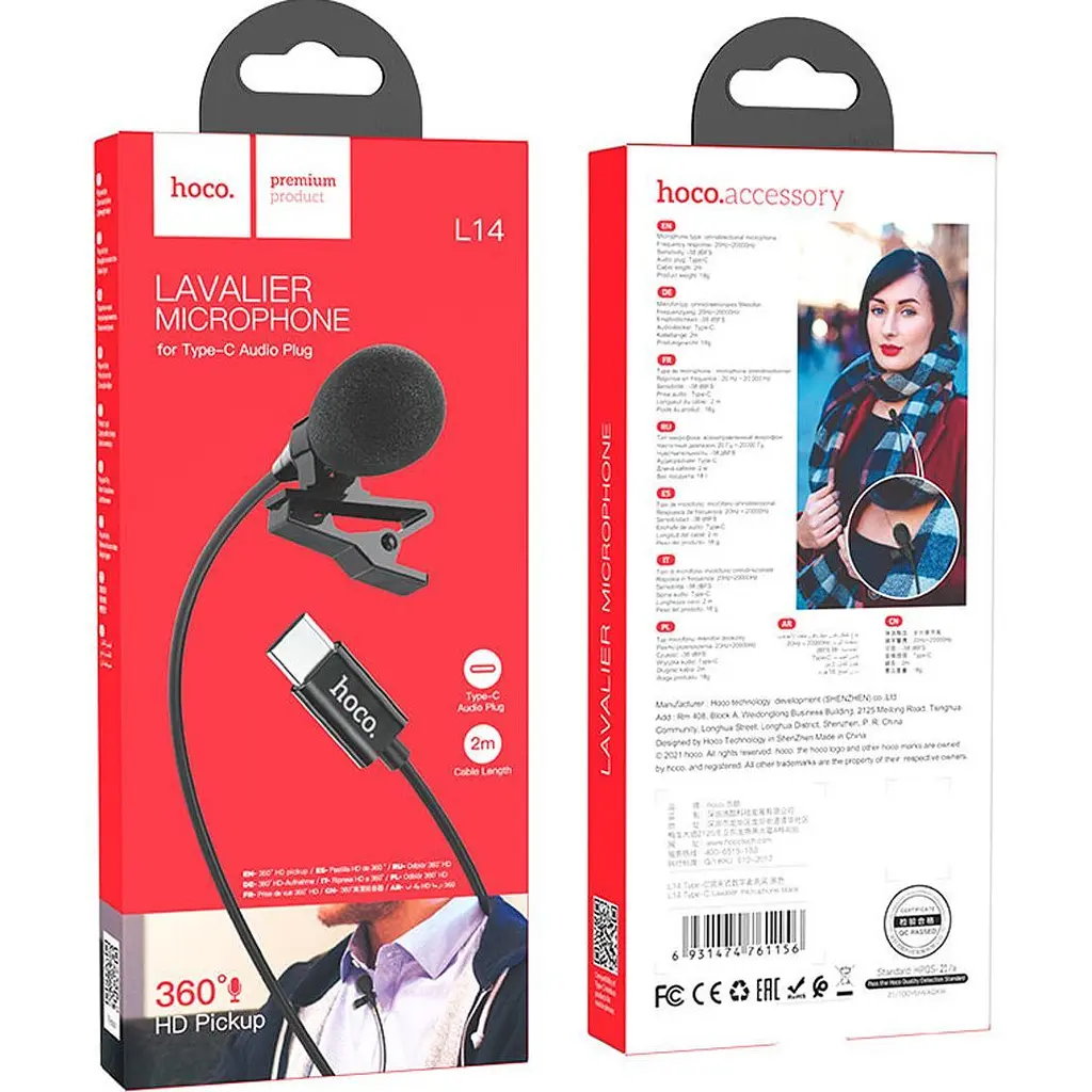 Петличний мікрофон Hoco L14 Type-C 2m Black (761156) [136293] - фото 6