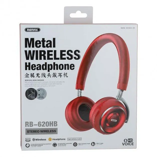 Бездротові навушники Bluetooth Remax Wireless Stereo Headphone RB-620HB, BT5.0, AUX, 300mAh, 18Hours, red - фото 2