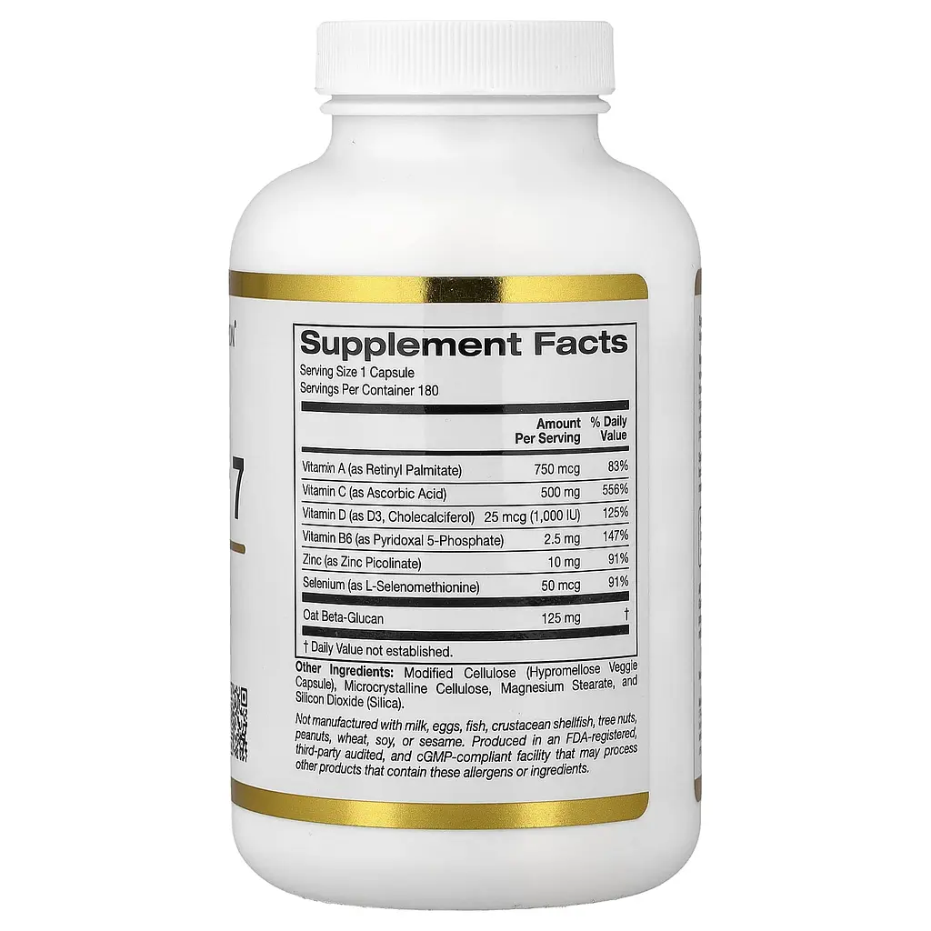 Зміцнення імунітету з бета-глюканом California Gold Nutrition Defender 7, 180 вегетаріанських капсул - фото 2