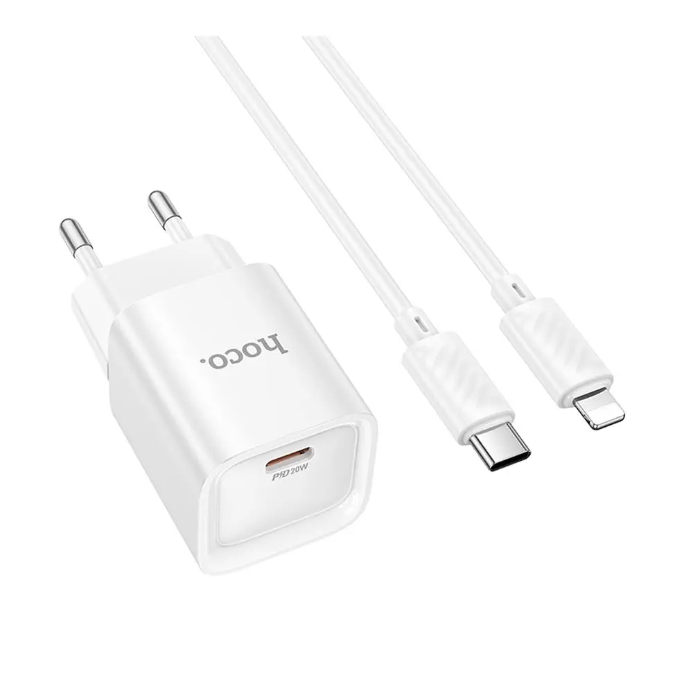Зарядний комплект Hoco C146A Mini Charger 1USB-C PD/QC 20W 5V/3A Type-C to Lightning 1 м White (35278_3345664) - фото 3