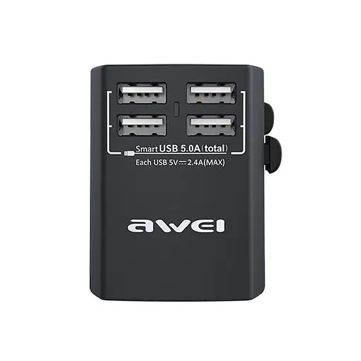 Універсальний адаптер зарядний Awei 4 USB AC Travel Adapter C-36 eu uk au us - фото 2