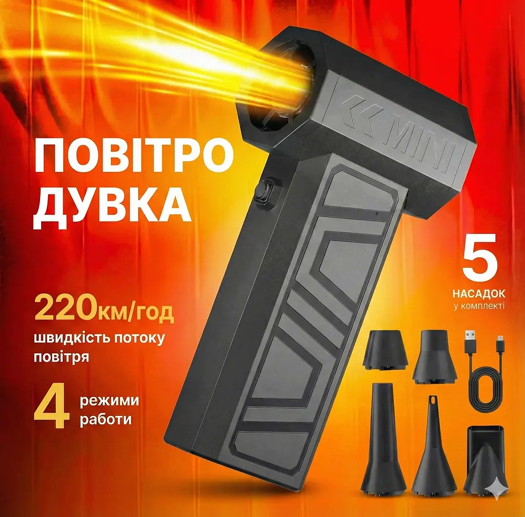 Акумуляторний Міні-Турбовентилятор Turbo Jet Fan (130 000 RPM) — Потужна Портативна Повітродувка 5000 мАг