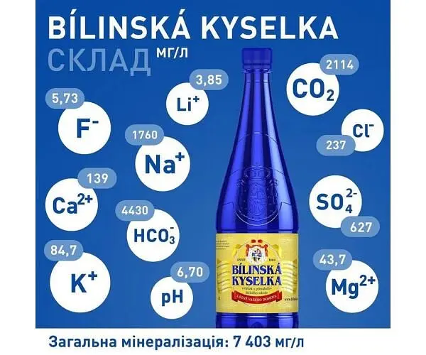 Bílinská Кyselka, 1 л, Вода Білінська Киселка, мінеральна, лікувально-столова, газована - фото 2