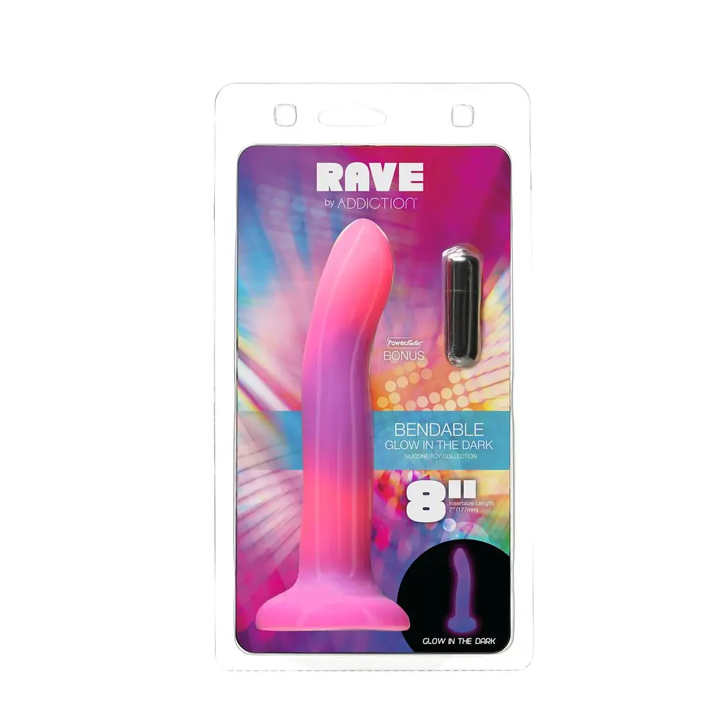 Светящийся в темноте фаллоимитатор Addiction Rave 8″ Glow in the Dark Dildo Pink Purple, 20,3 см - фото 7