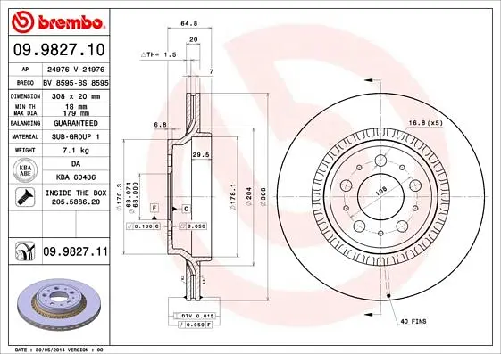 Диск тормозной задний вентилируемый Volvo Xc90 I 02-15г Brembo ( 09.9827.11 ) - фото 2