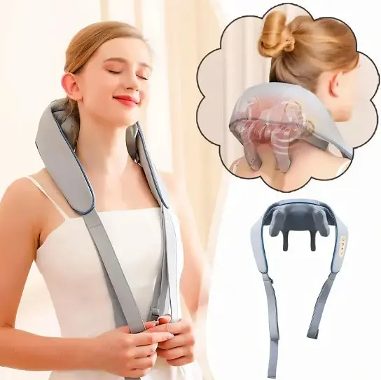Масажер ударний для шиї та плечей No Brand Neck massager з ІЧ-підігрівом електричний на акумуляторі Сірий (2104618544) - фото 5