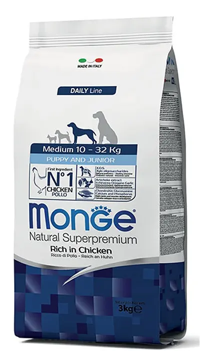 Сухий корм Monge Medium Puppy&Junior Rich in Chicken для цуценят середніх порід зі смаком курки та рису 15 кг (8009470006347)