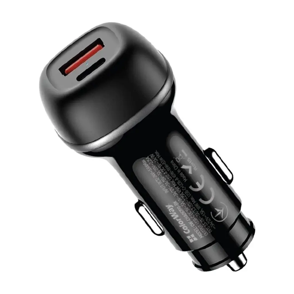 Зарядний пристрій ColorWay USB-C PD45W + USB QC3.0 car adapter (CW-CHA067PD-BK)