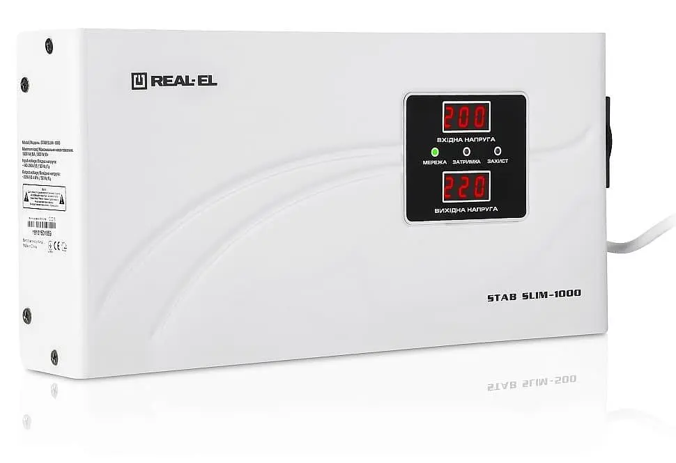 Стабілізатор напруги Real-EL STAB SLIM-1000 White 800 Вт (EL122400007) - фото 2