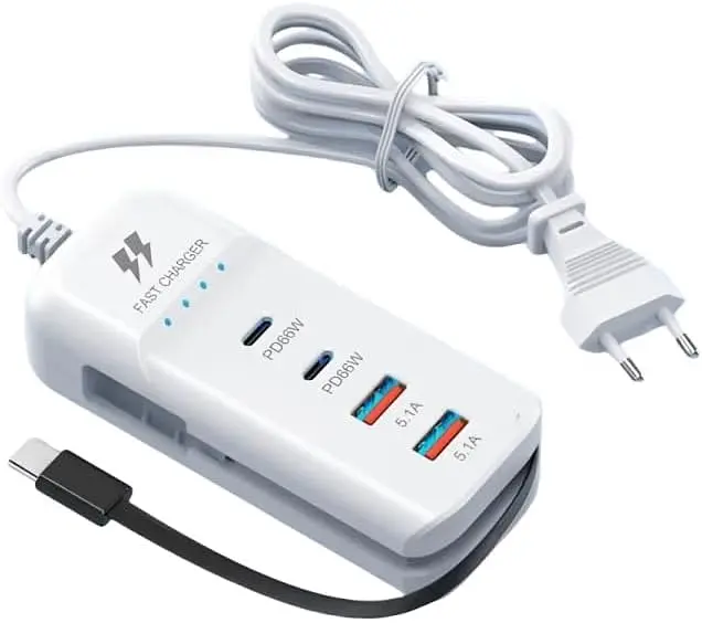Швидкий зарядний пристрій 66 Вт, 2 USB-порти та 2 PD-порти, Type-C / Компактна, багатофункціональна, потужна зарядна станція