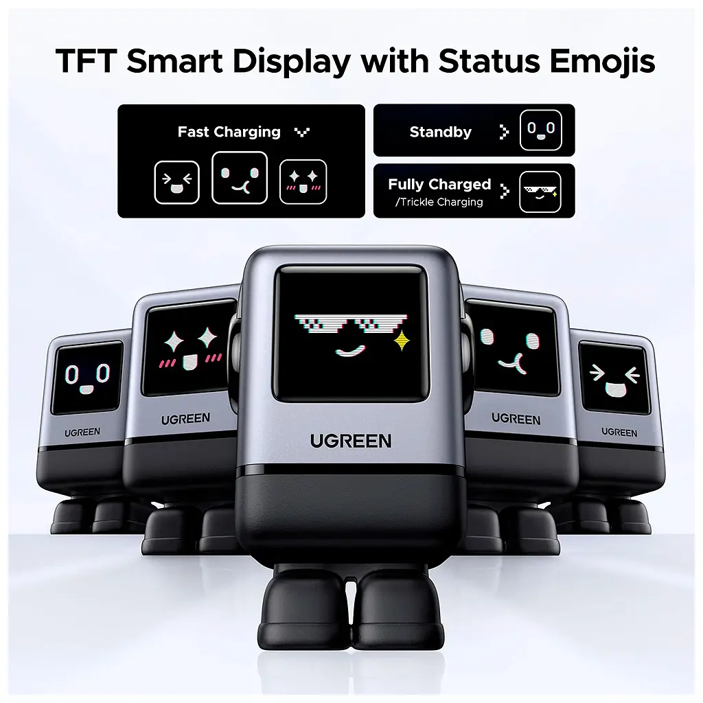 Зарядний пристрій Ugreen 1xUSB + 3xUSB-C GaN 100W Robot X688 gray (45515B) - фото 4