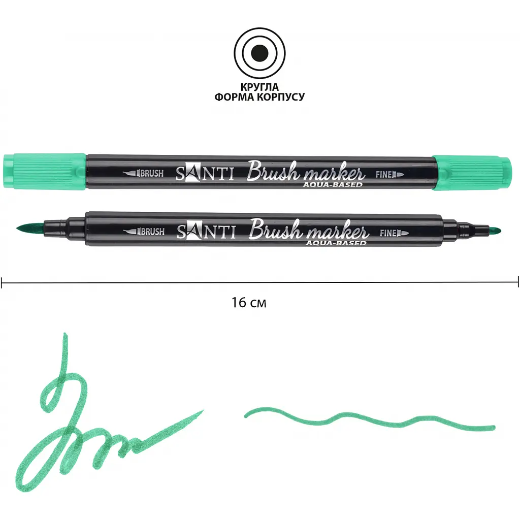 Маркер акварельний Santi Brush Marker SWB-20 м‘ятний двосторонній 6 шт. (391076) - фото 3