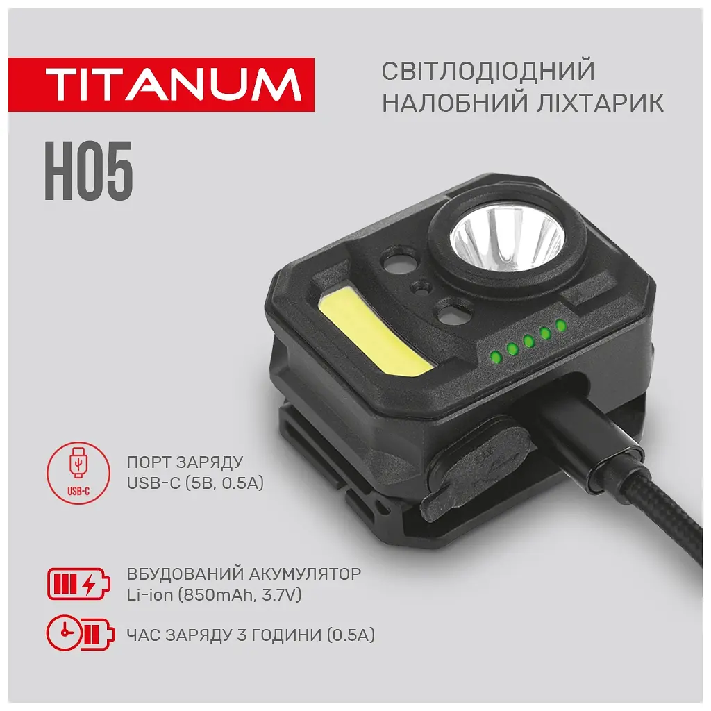 Ліхтар TITANUM 250Lm 6500K (TLF-H05) - фото 8