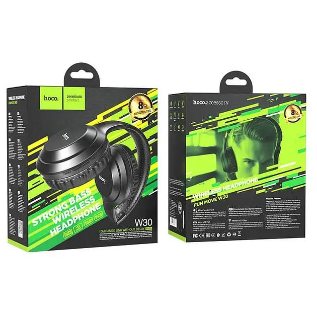 Накладные Bluetooth наушники Hoco Fun move BT headphones W30 |BT5.0, AUX/FM/TF, 8h| black - фото 2