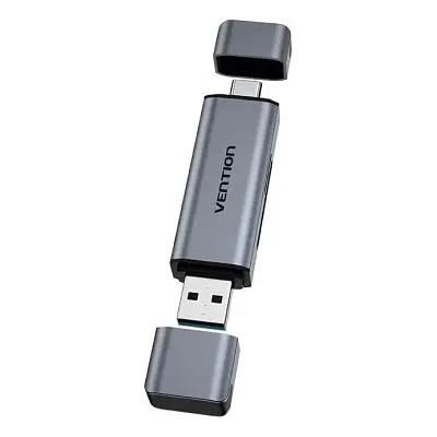 Зчитувач флеш-карт Vention USB 3.0 AM/USB-C to SD+TF Gray Dual Drive Letter Aluminum Alloy (CLLH0) - фото 2