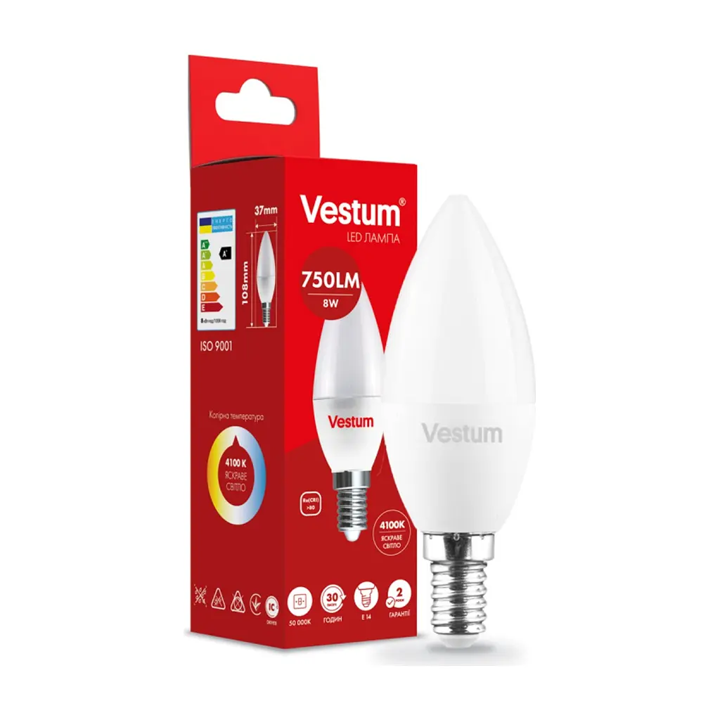 Лампочка Vestum C37 8W 4100K 220V E14 (1-VS-1311) - фото 2