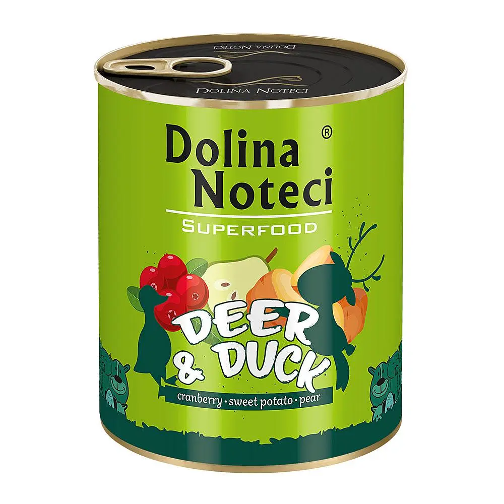 Вологий корм для собак Dolina Noteci Superfood з олениною та качкою банка 800 г
