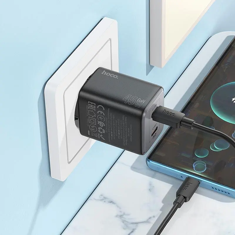 Адаптер сетевой Hoco Elogiado dual-port charger N42 (Type-C to Type-C Set) |2Type-C, 45W/3A, PD/QC| - фото 2