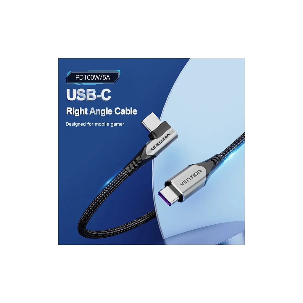 Дата кабель USB-C to USB-C 1.0m 5A 90° corner aluminum gray Vention (TAKHF) - фото 4