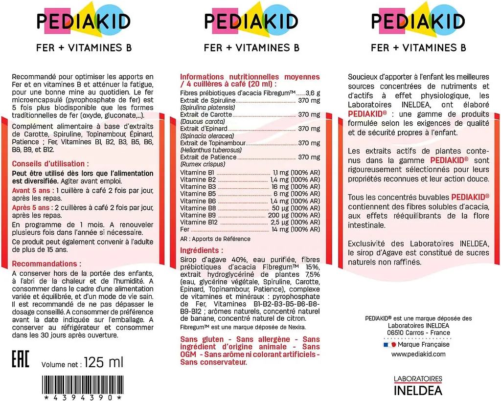Сироп для повышения гемоглобина и снятия усталости Pediakid Fer + Vitamines B 125 мл - фото 2