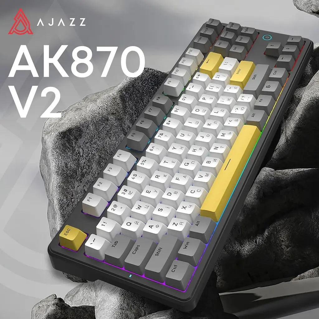 Клавиатура Ajazz AK870 V2 Flying Fish switches Black Gray Yellow (AK870-V2-FF-BGY) - фото 6