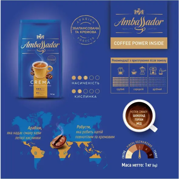 Кава в зернах Ambassador Crema 1 кг - фото 3