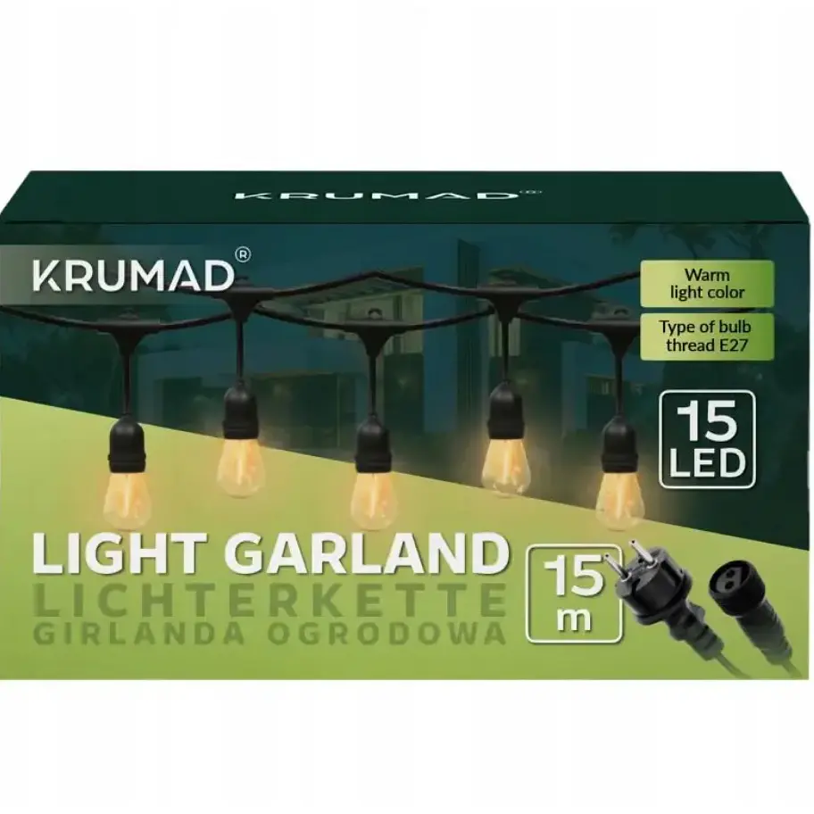 Гірлянда світлодіодна садова Krumad KMDW7 E27 15 м 15 лампочок - фото 3