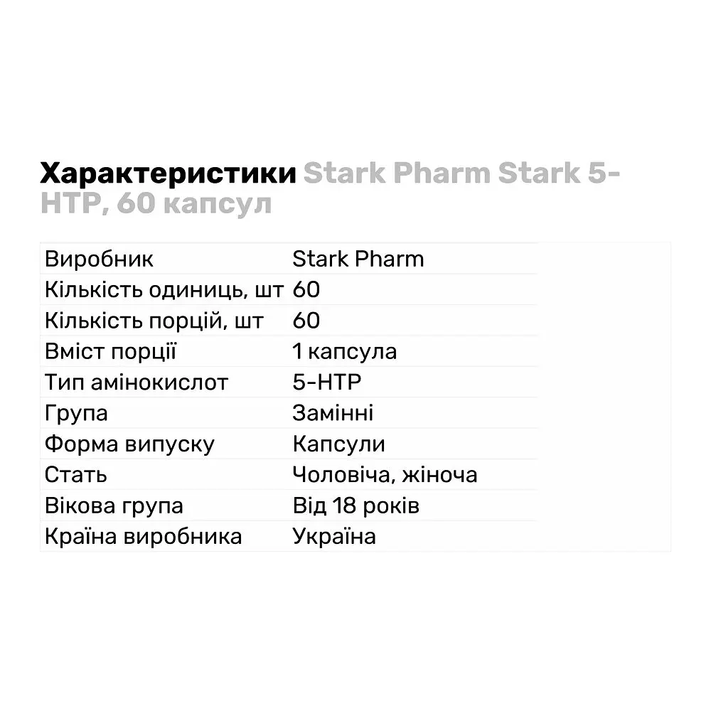 Амінокислота Stark Pharm Stark 5-HTP, 60 капсул - фото 2