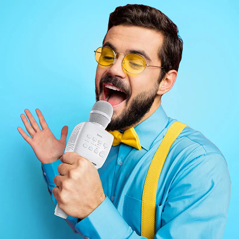 Портативна колонка-мікрофон HOCO BK5 Cantando karaoke microphone 5W White (6931474742292) - фото 5