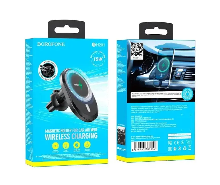 Автомобільний тримач для телефону з бездротовою зарядкою Borofone BH201 MagSafe 5W-15W - фото 9