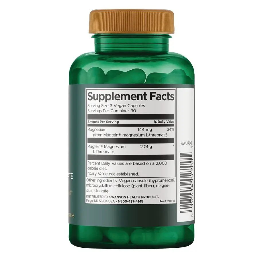 Магній L-треонат Swanson Magnesium L-Threonate Featuring Magtein®, 90 капсул - фото 2