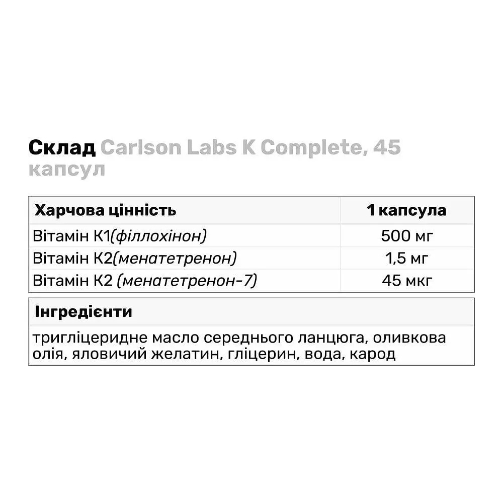 Вітаміни та мінерали Carlson Labs K Complete 45 капсул - фото 3