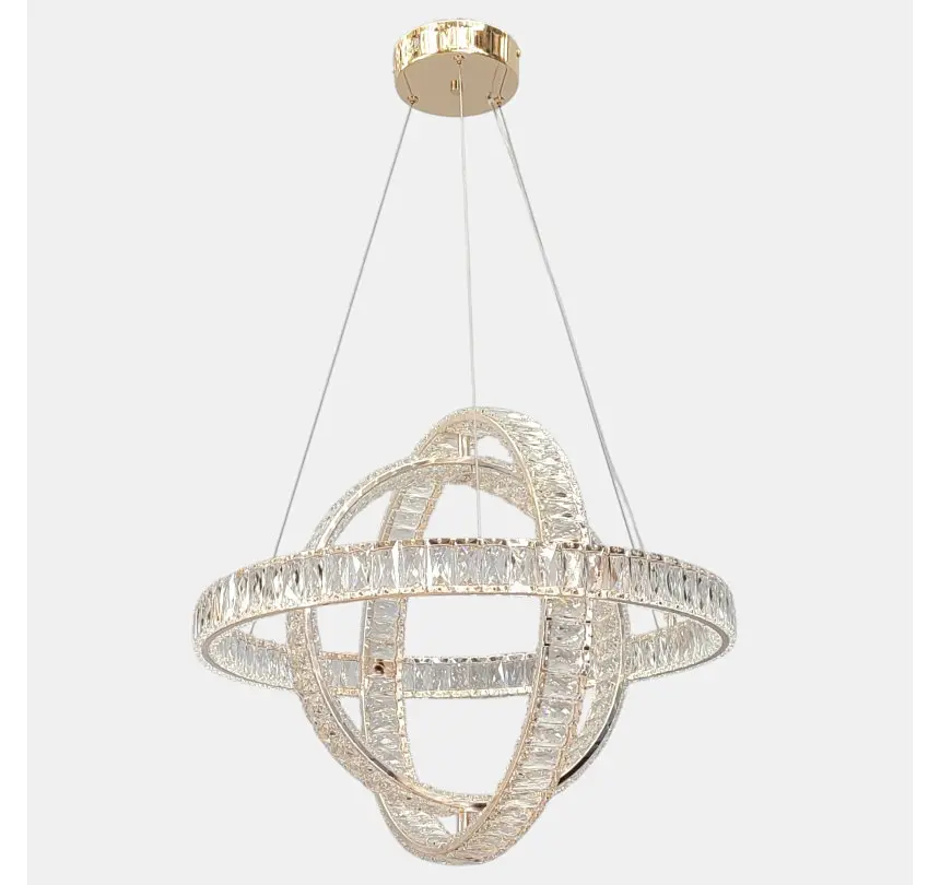 Підвісна світлодіодна люстра-сфера Artlight 569/600GD золота з кришталевими кільцями, що перетинаються, пультом і диммером - фото 4
