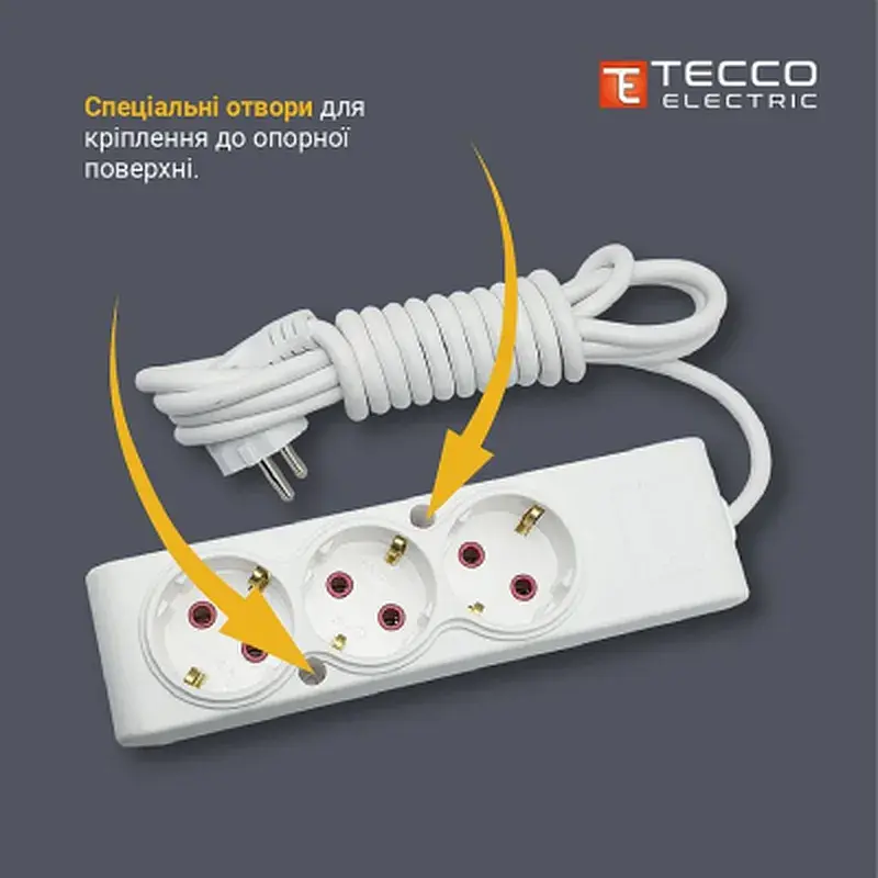 Мережевий подовжувач TECCO 1.5м 2 поста white (8681277843433) - фото 7