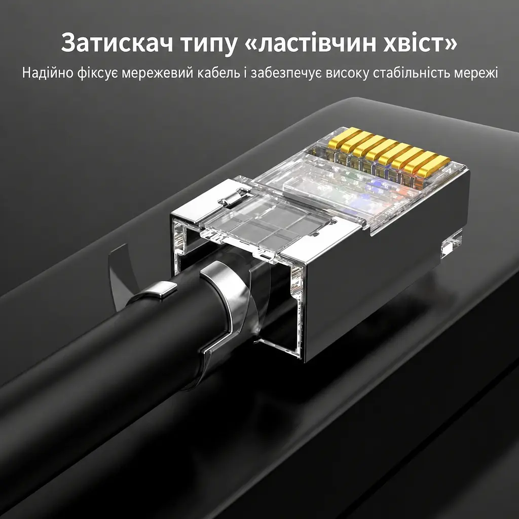 Екрановані мережеві конектори UGREEN NW123 10 шт. із 10 напрямними вставками для жил Ø0,56–0,60 мм з ізоляцією Ø1,10–1,50 мм штекери RJ45 8P8C Cat 6A до 10 Гбіт/с потрібен обтискний інструмент для екранованих штекерів RJ45 для однодротяних і багатодротяних провідників із заднім затискачем кабелю із позолоченими контактами сріблясті з прозорими елементами та золотистими контактами (70316) - фото 4