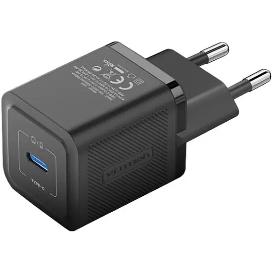 Зарядний пристрій 1xUSB-C 20W GaN + USB-C cable М-М Чорний Vention