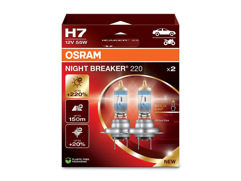 Комплект галогенових ламп Osram 64210NB220-2HB H7 Night Breaker +220% 55W 12V PX26d HardDuopet - фото 3