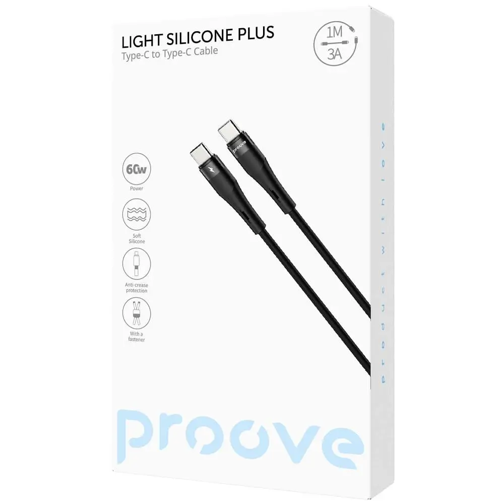 Кабель Proove Light Silicone Plus Type-C to Type-C 60W (1m) black (CCLS60002201) - фото 2