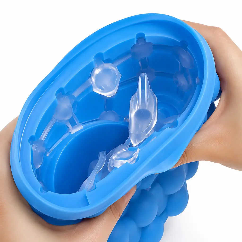 Силіконова форма відро для льоду з кришкою Ice Cube Maker Genie для охолодження напоїв Блакитний 88476 - фото 9
