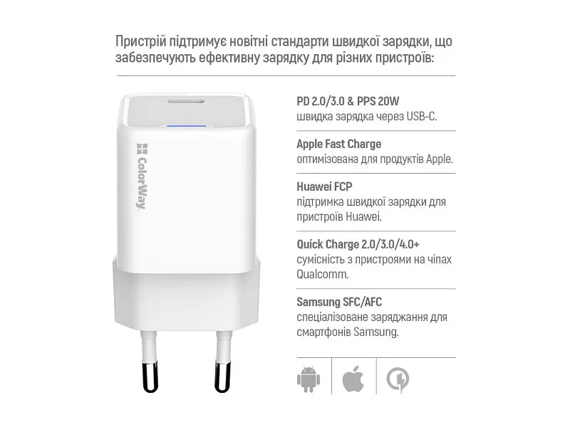 Мережевий зарядний пристрій ColorWay GaN Mini 20 W White (CW-CHS059PD-WT) - фото 6