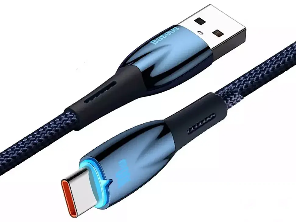 Кабель Baseus Glimmer Series Fast Charging Cable USB to Type-C 100W 2m CADH000503 Blue - фото 5