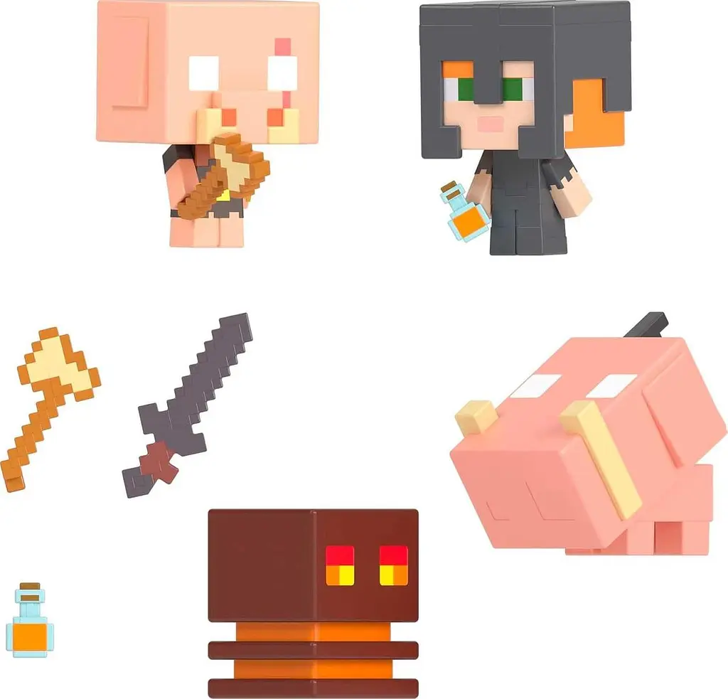 Набір фігурок Майнкрафт Вогненна битва в Нижньому світі Mattel Minecraft Mob Head Minis Nether Fire Battle 4 фігурки 5 см і аксесуари (SKU-238) - фото 6