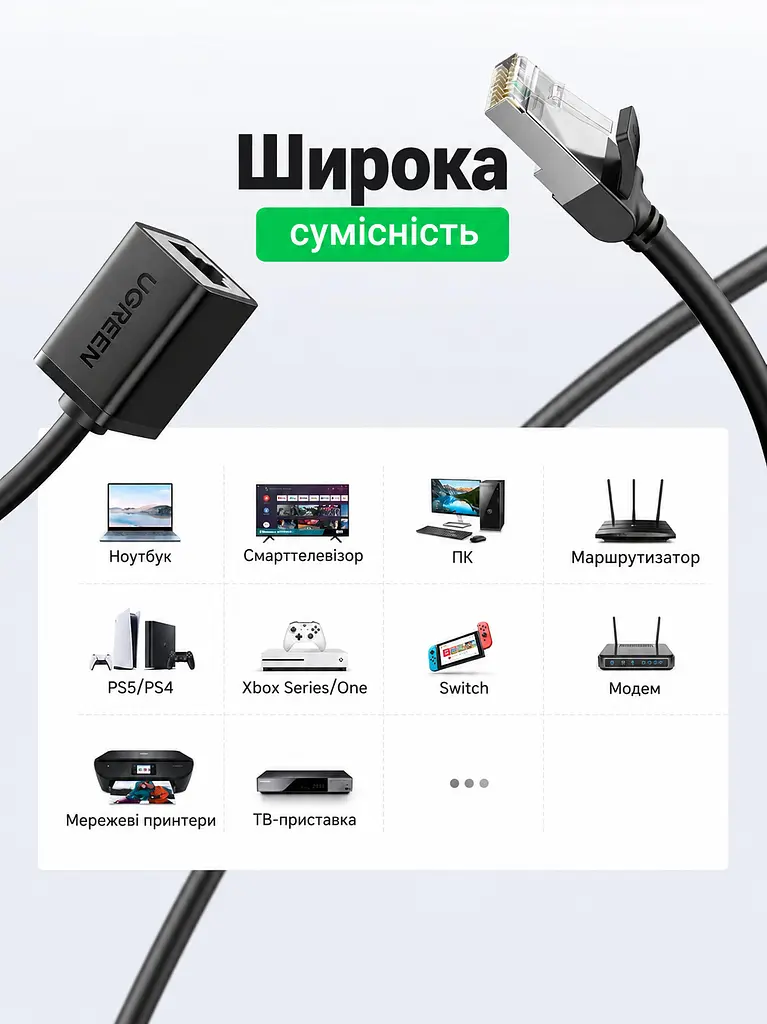 Кабель-подовжувач Ethernet UGREEN NW112 3 м RJ45 штекер на гніздо Cat 6 до 1000 Мбіт/с екранований F/UTP жили з чистої міді чорний (11282) - фото 5