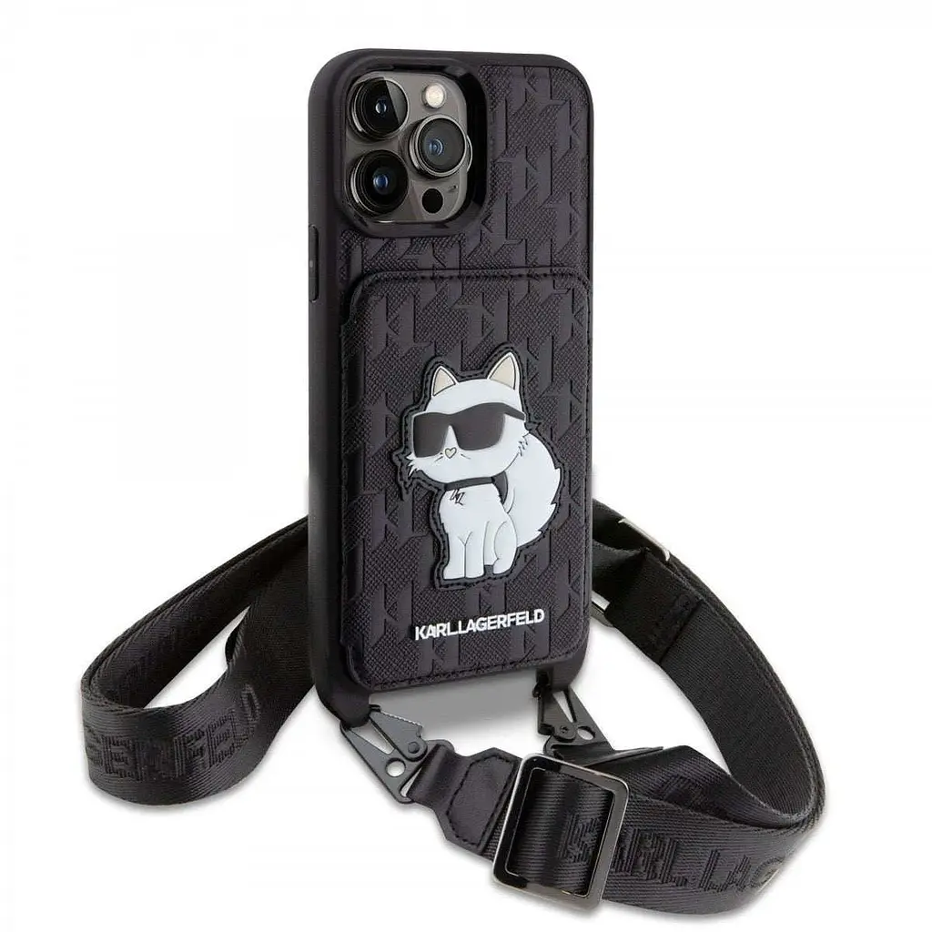 Чехол Karl Lagerfeld Saffiano Monogram Crossbody Choupette NFT Kryt pro iPhOne 14 Pro Max Black - фото 3