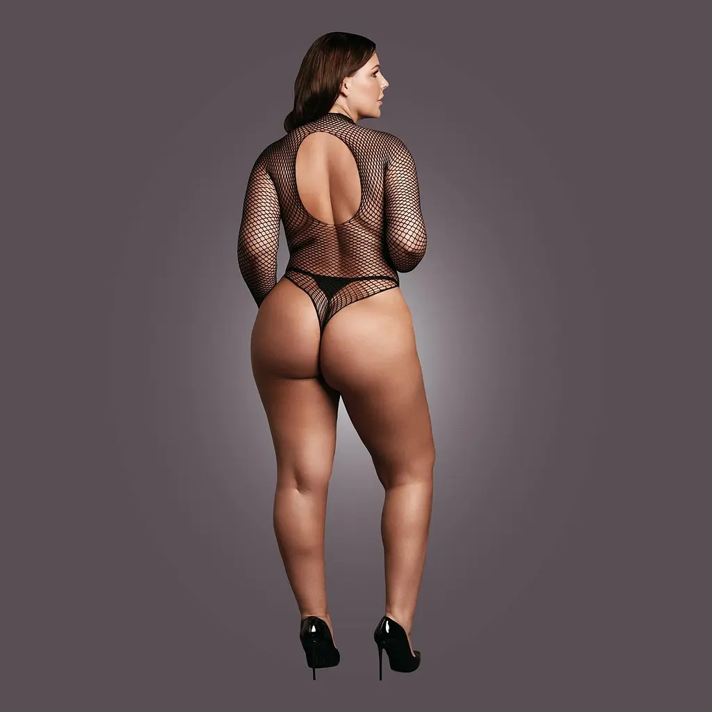 Боді з рукавом Le Désir With Fishnet Structure, Plus Size (чорний) - фото 4