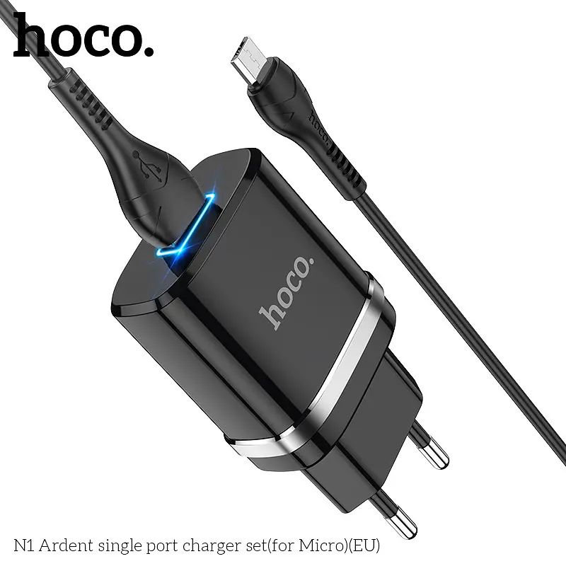 Зарядное устройство и кабель Hoco Micro USB cable Ardent charger set N1 1USB черные - фото 7