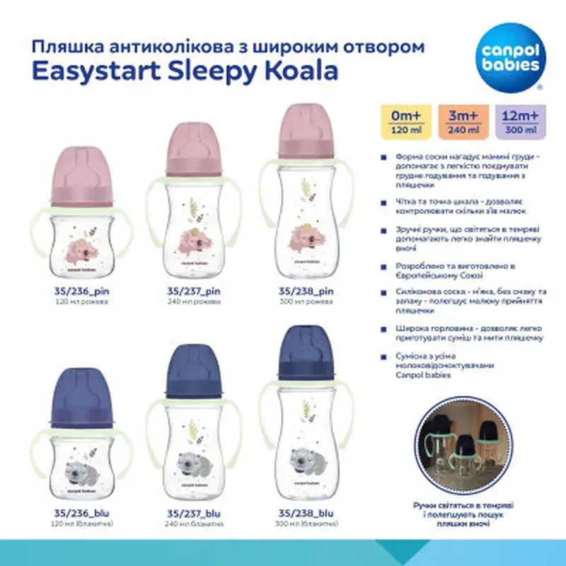 Пляшечка для годування Canpol babies Easystart Sleepy Koala 300 мл блакитна (35/238_blu) - фото 4
