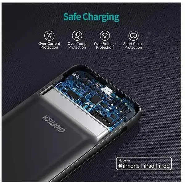 Портативное зарядное устройство Choetech со встроенными кабелями USB-C и Lightning емкостью 10 000 мАч - фото 5