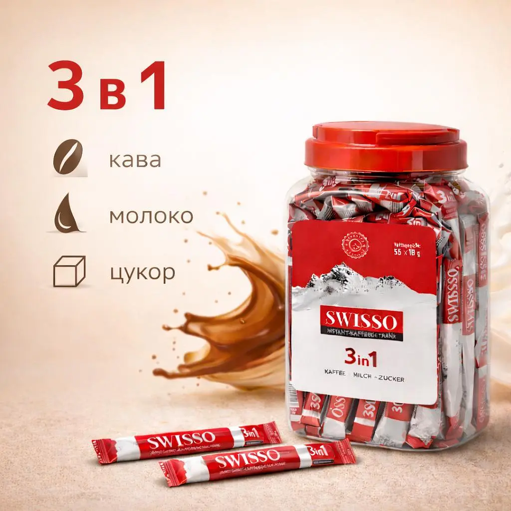 Кава розчинна в стіках 3 в 1 Swisso Kaffee Instant 55 х 18 г - фото 3